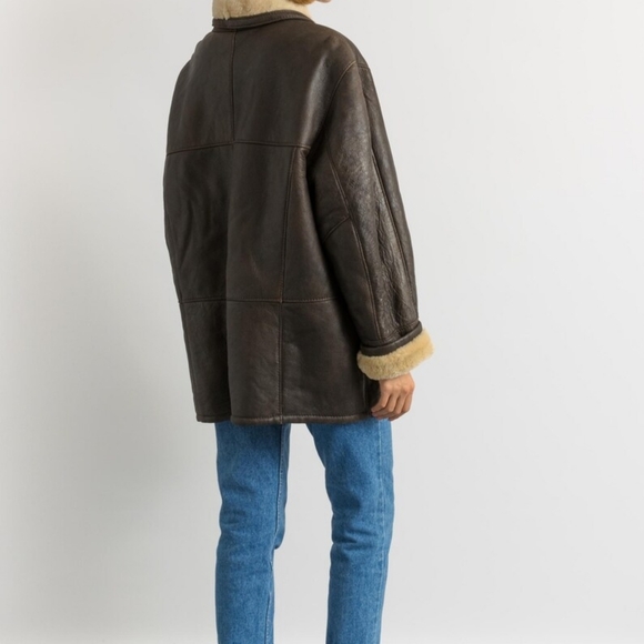 80s Western Sheepskin Coat, Size L Brown Shearling Coat Vintage Leather Jacket - Picture 8 of 16